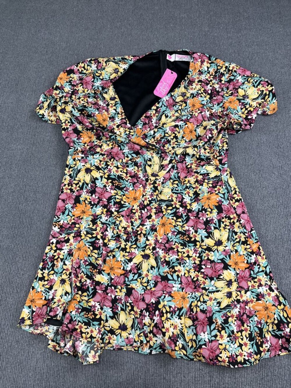 Southern Fried Chics Womens Black Multicolor Floral V-Neck Dress 2XL NWT